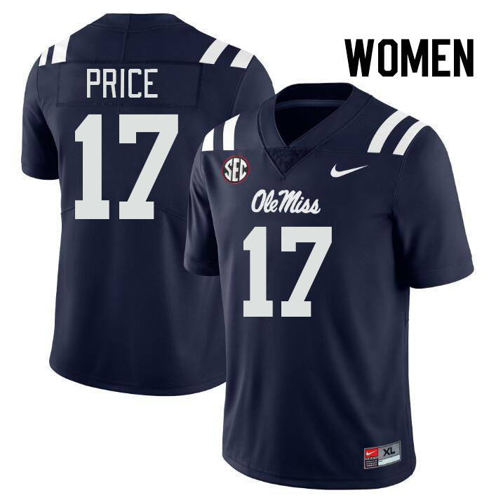 Women #17 Devin Price Ole Miss Rebels College Football Jerseys Stitched-Navy
